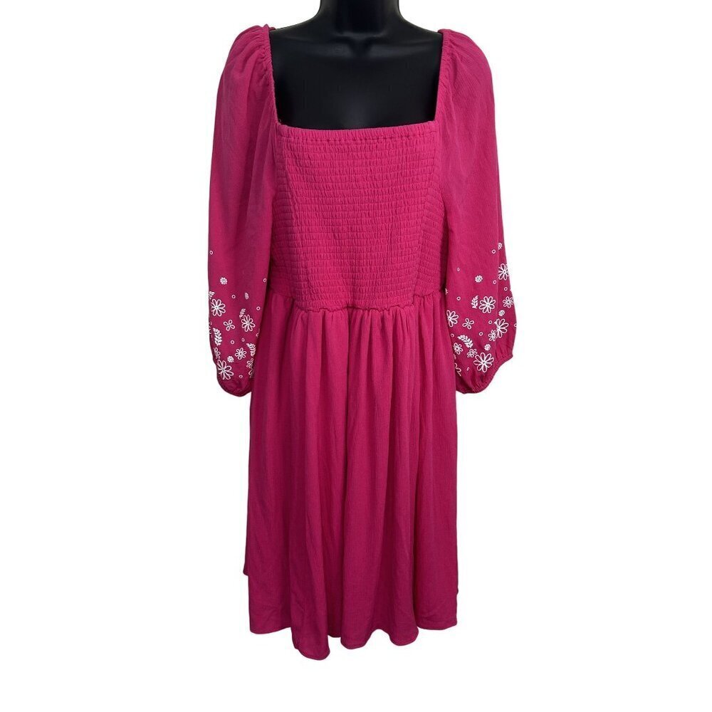 Torrid Mini Crinkle Gauze Blouson Sleeve Hot Pink Dress Size 0 L